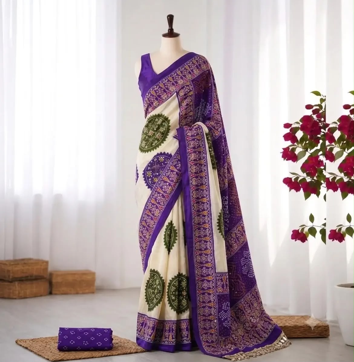 Ajrak crape mirror sarees