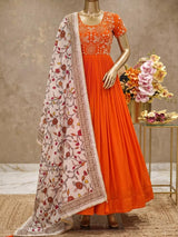 Maggam Work Gown With Kalamkari Dupatta