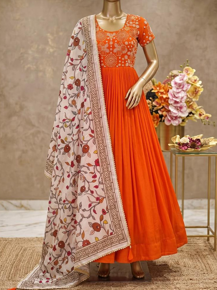 Maggam Work Gown With Kalamkari Dupatta