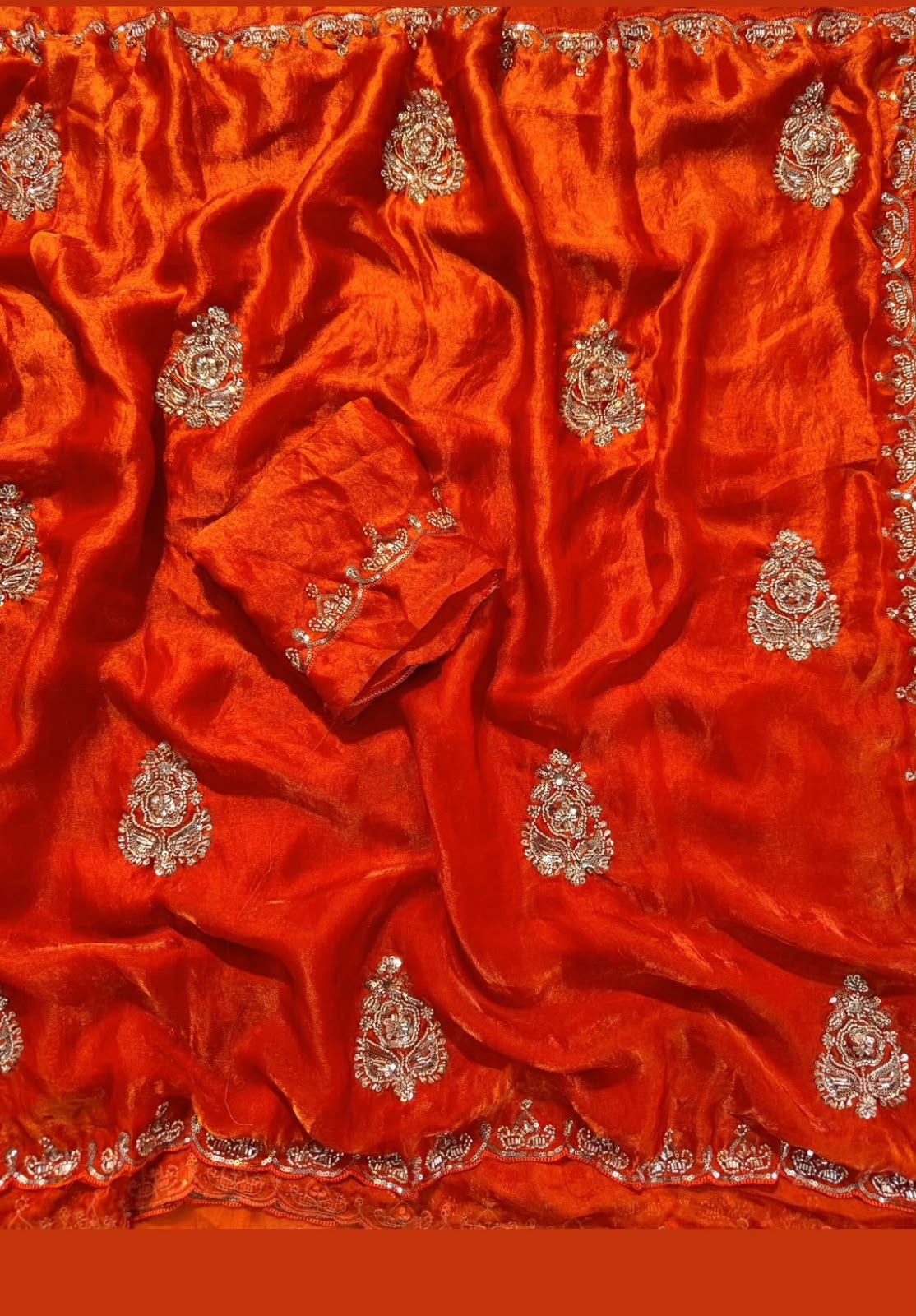 Space silk satin handwork sarees