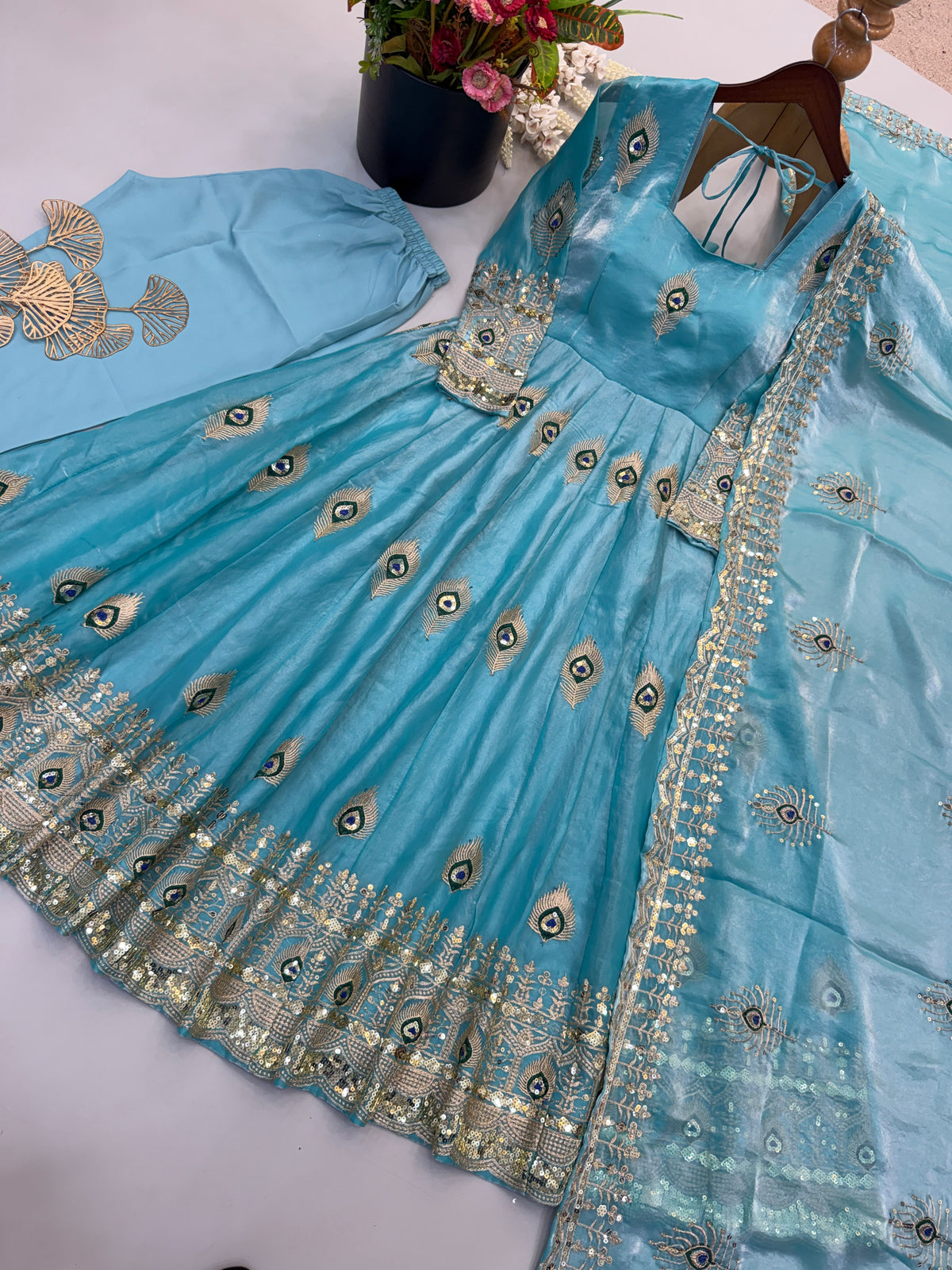 Space Silk Gown With Sequence work