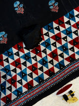 Ajrak sarees with mirror work