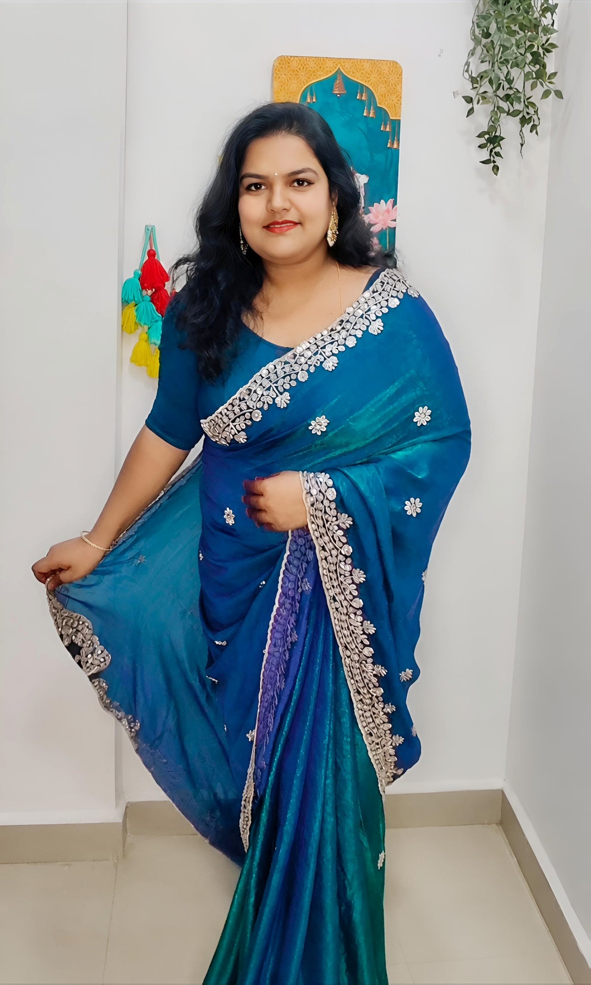 Space silk satin with handwork