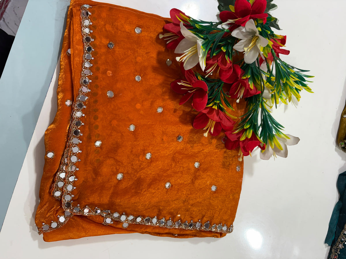 Space silk saree with real mirror work