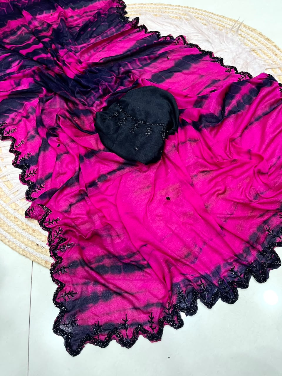 Dyeable chinnon handwork sarees