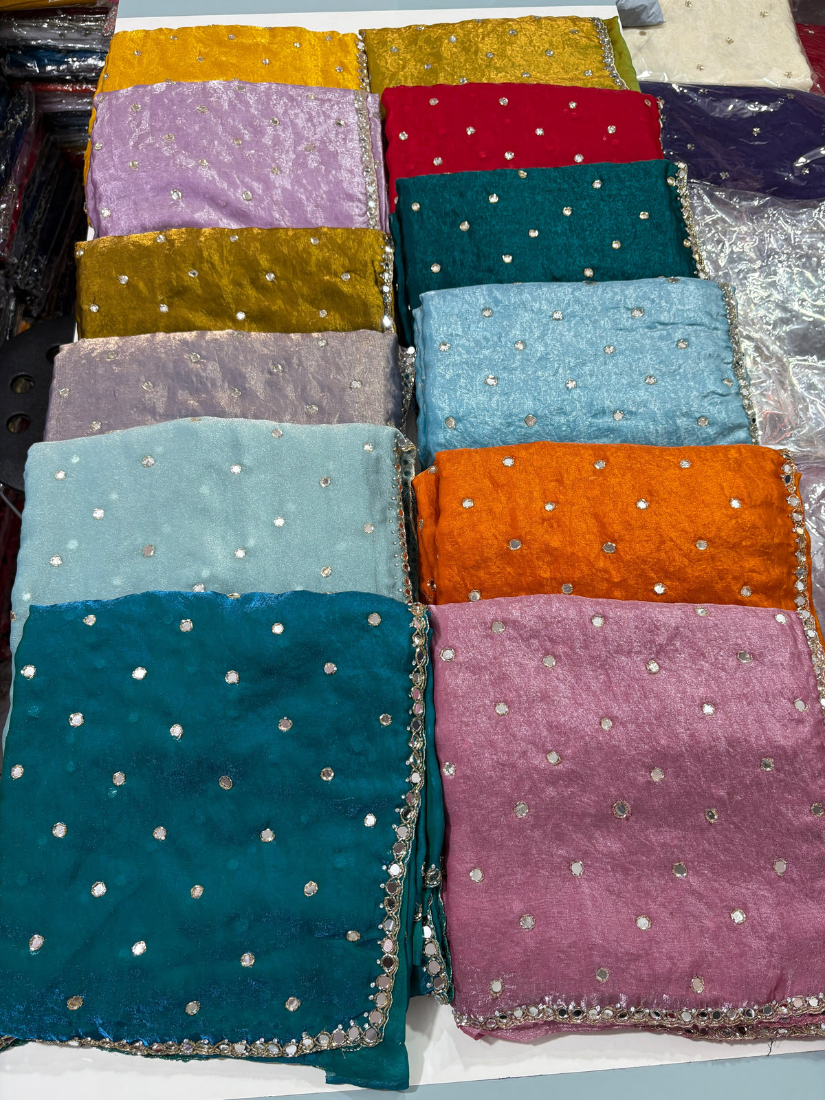 Space silk saree with real mirror work