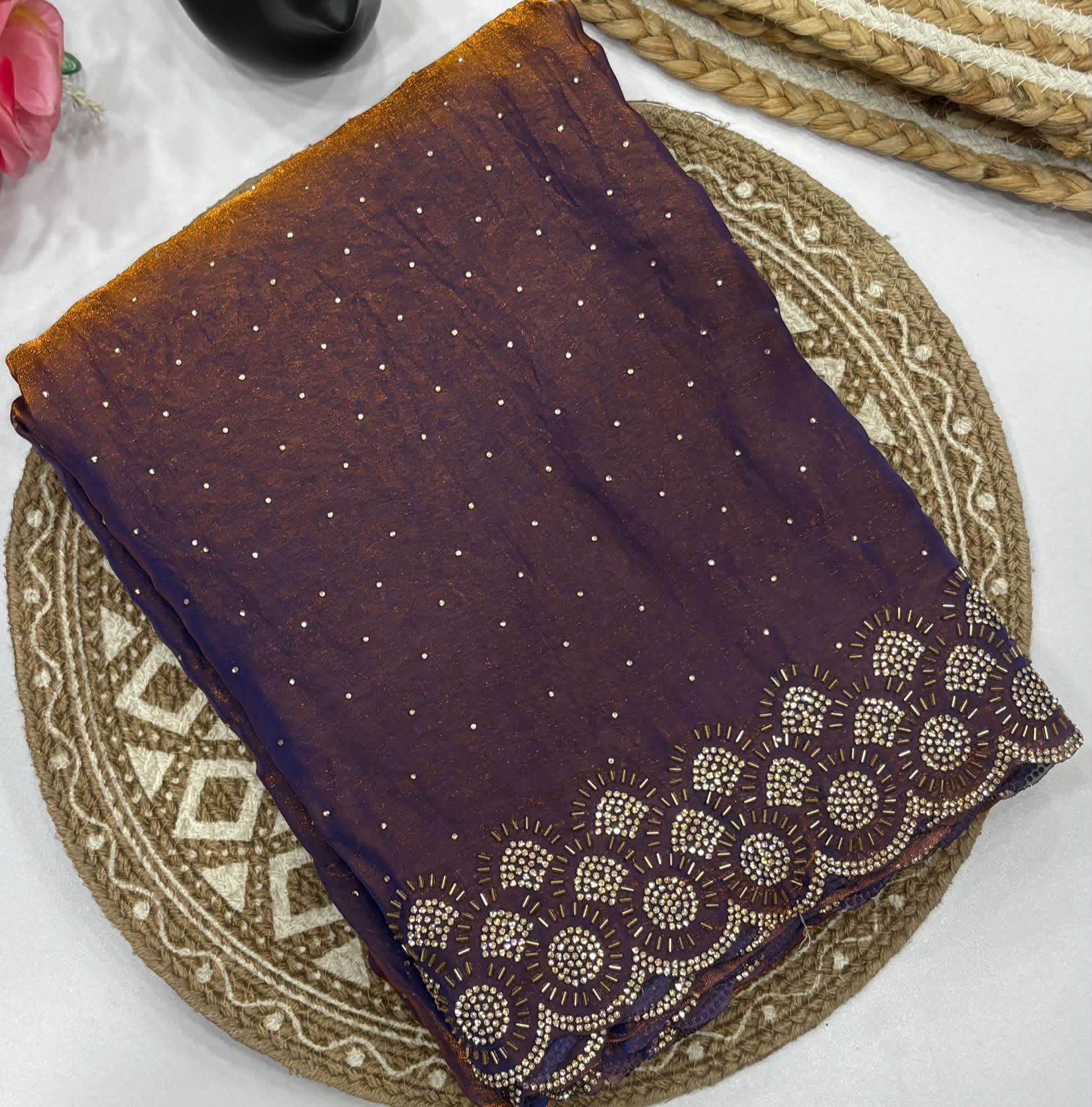 Space silk jarkhan work sarees