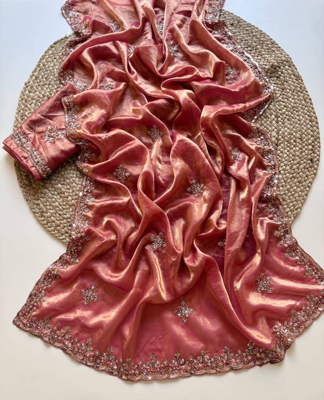 Premium Space silk saree with golden beads work