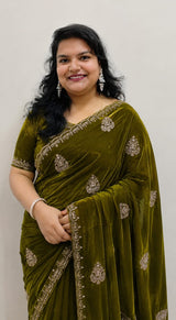 Space silk satin handwork sarees