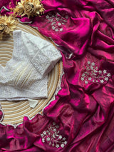 Premium Space silk desiner saree with pearl blouse