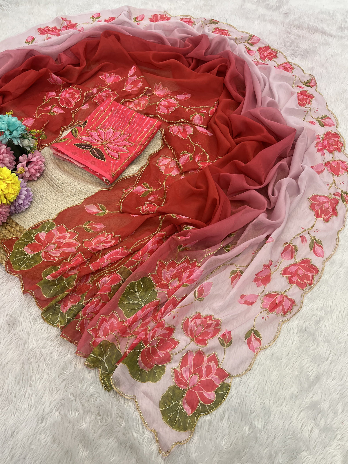 Dual shade lotus sarees