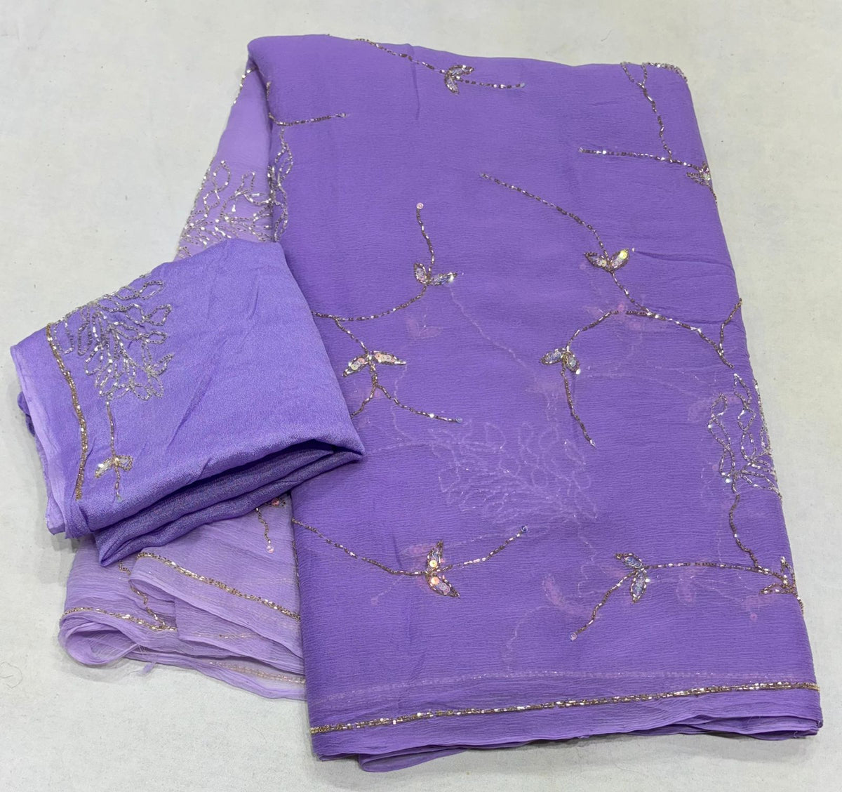 Chiffon Dual colour Handwork sarees