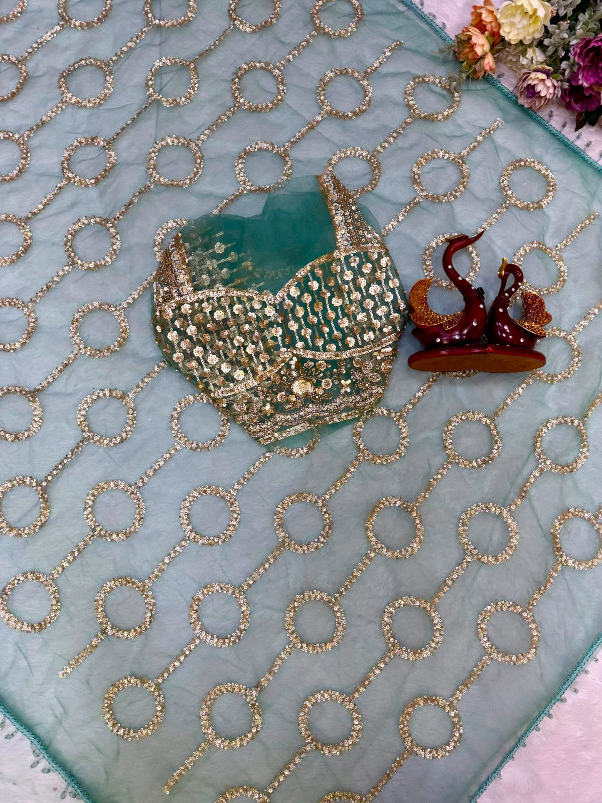 Netted saree with beads work