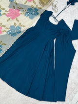 PREMIUM QUALITY PURE ROMANSILK FABRIC FULLY FLARE ANARKALI,WITH FANCY DUPAPTA SET.