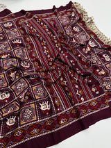 Ajrak satin crepe silk sarees