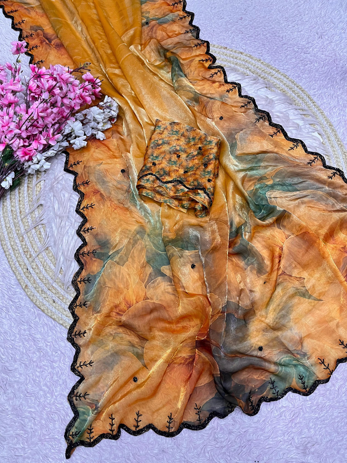 Space silk satin with handwork