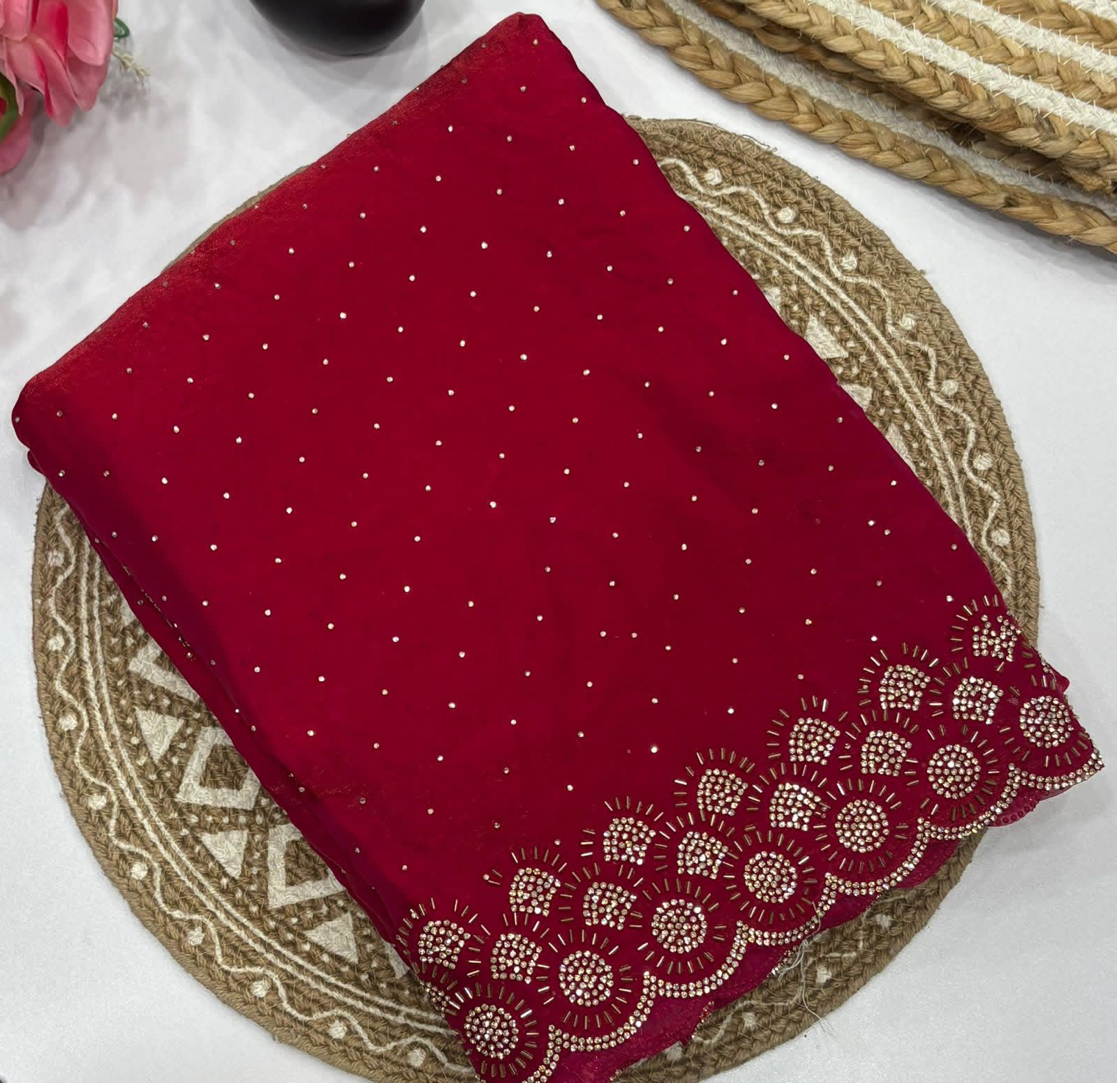 Space silk jarkhan work sarees