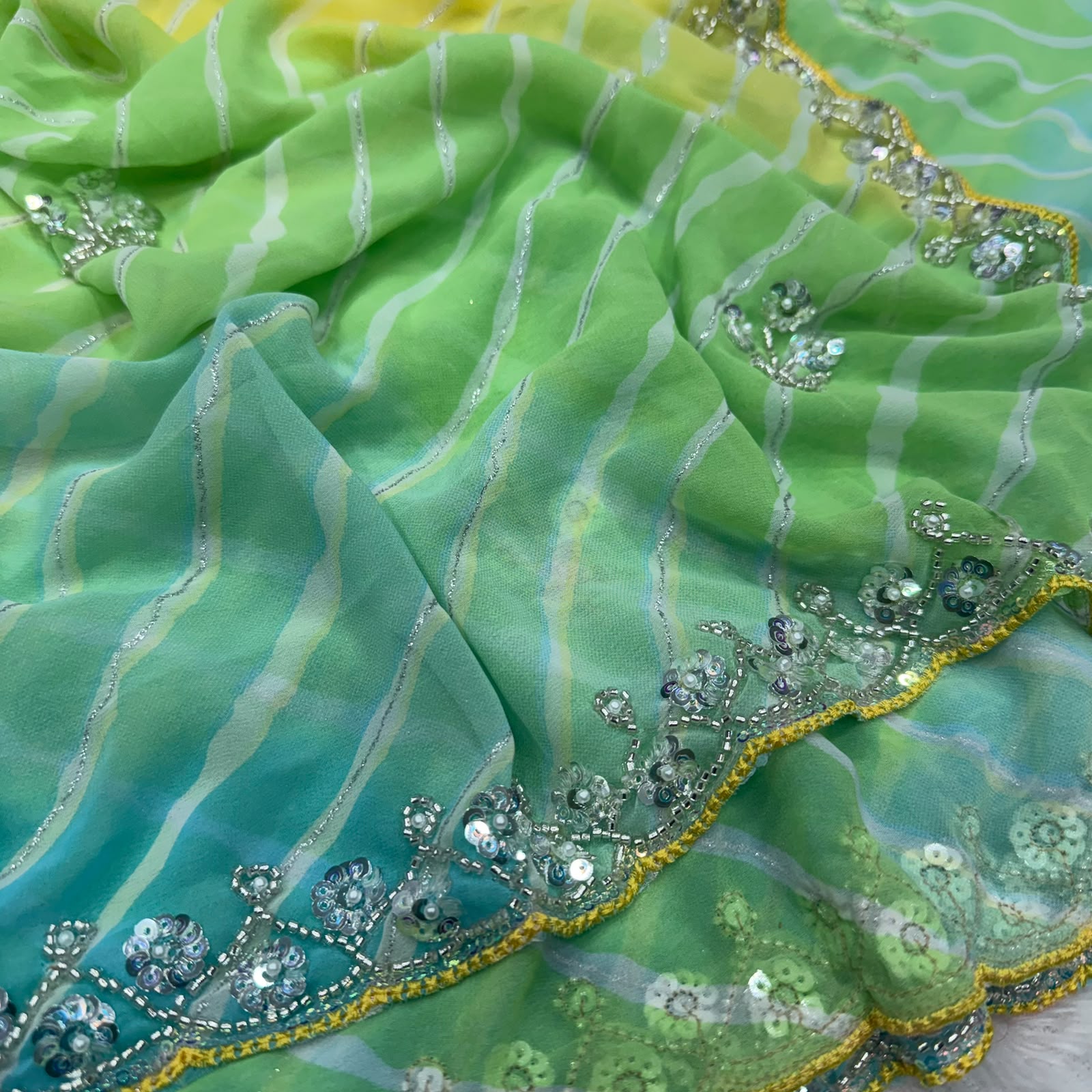 Georgette bandhini multicolour saree with handwork