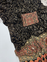 Ajrak mirror work sarees
