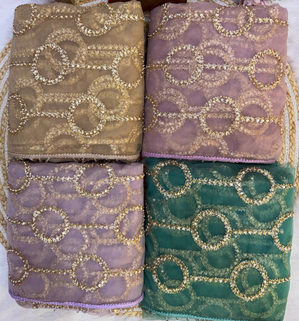 Netted saree with beads work