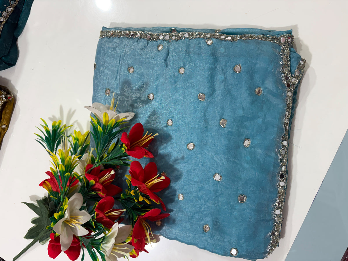 Space silk saree with real mirror work