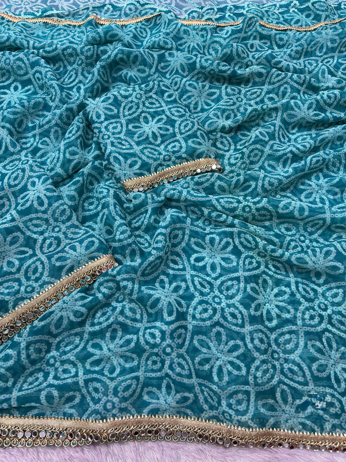 Chiffon mirror work sarees