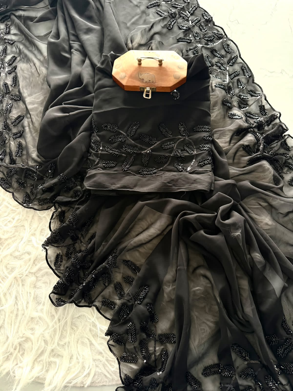 Black handwork saree