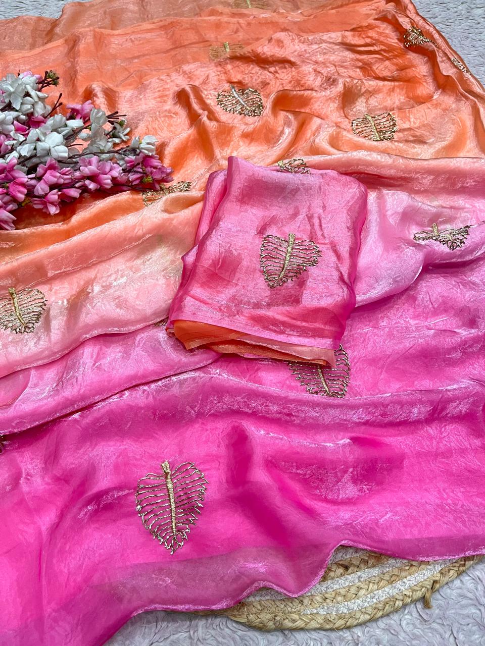 Space silk sarees with beads work
