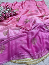 Space silk sarees with beads work