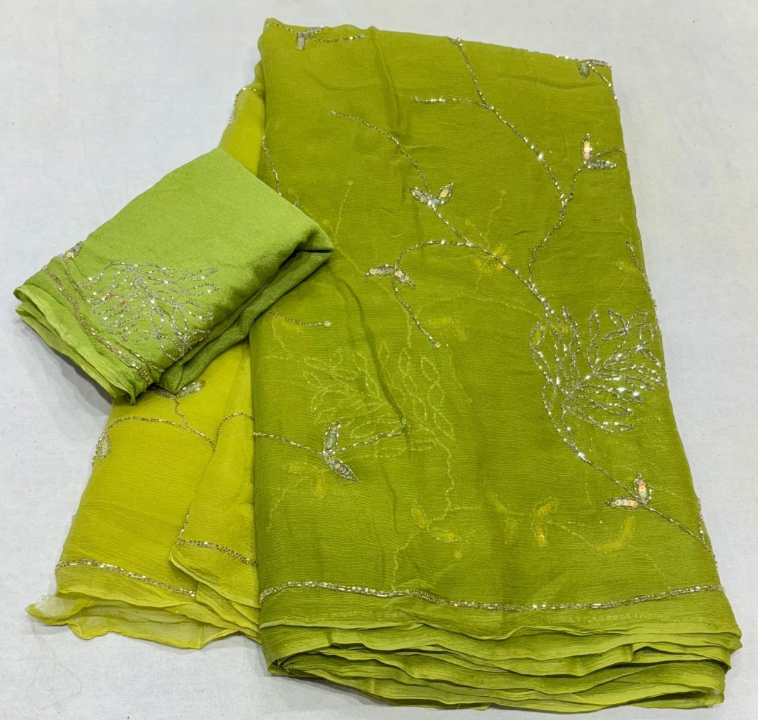 Chiffon Dual colour Handwork sarees