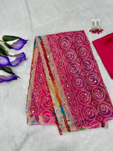 Tabby silk with real mirror bandini saree