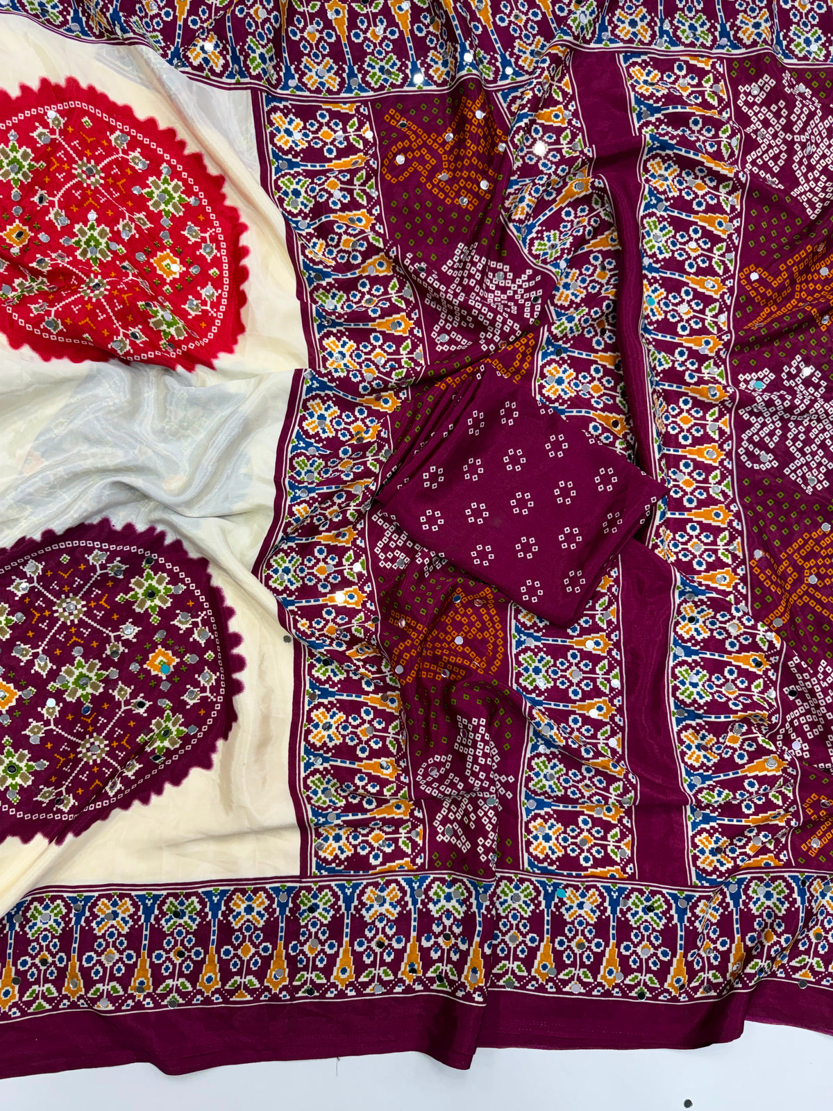 Ajrak crape mirror sarees