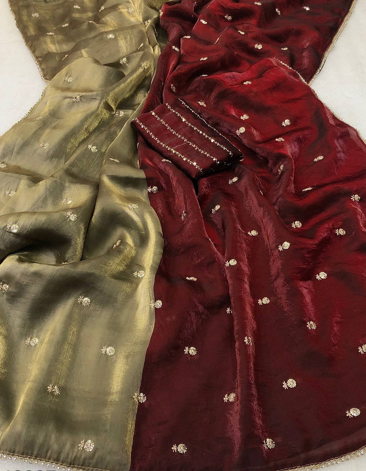 Space silk satin 2 shade sarees