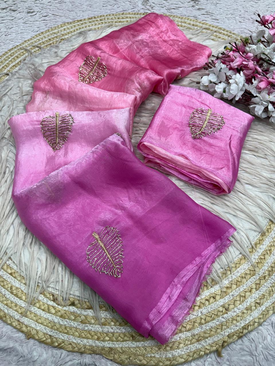 Space silk sarees with beads work