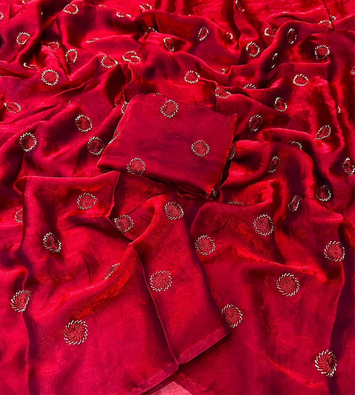 Space silk satin with beads work circle design