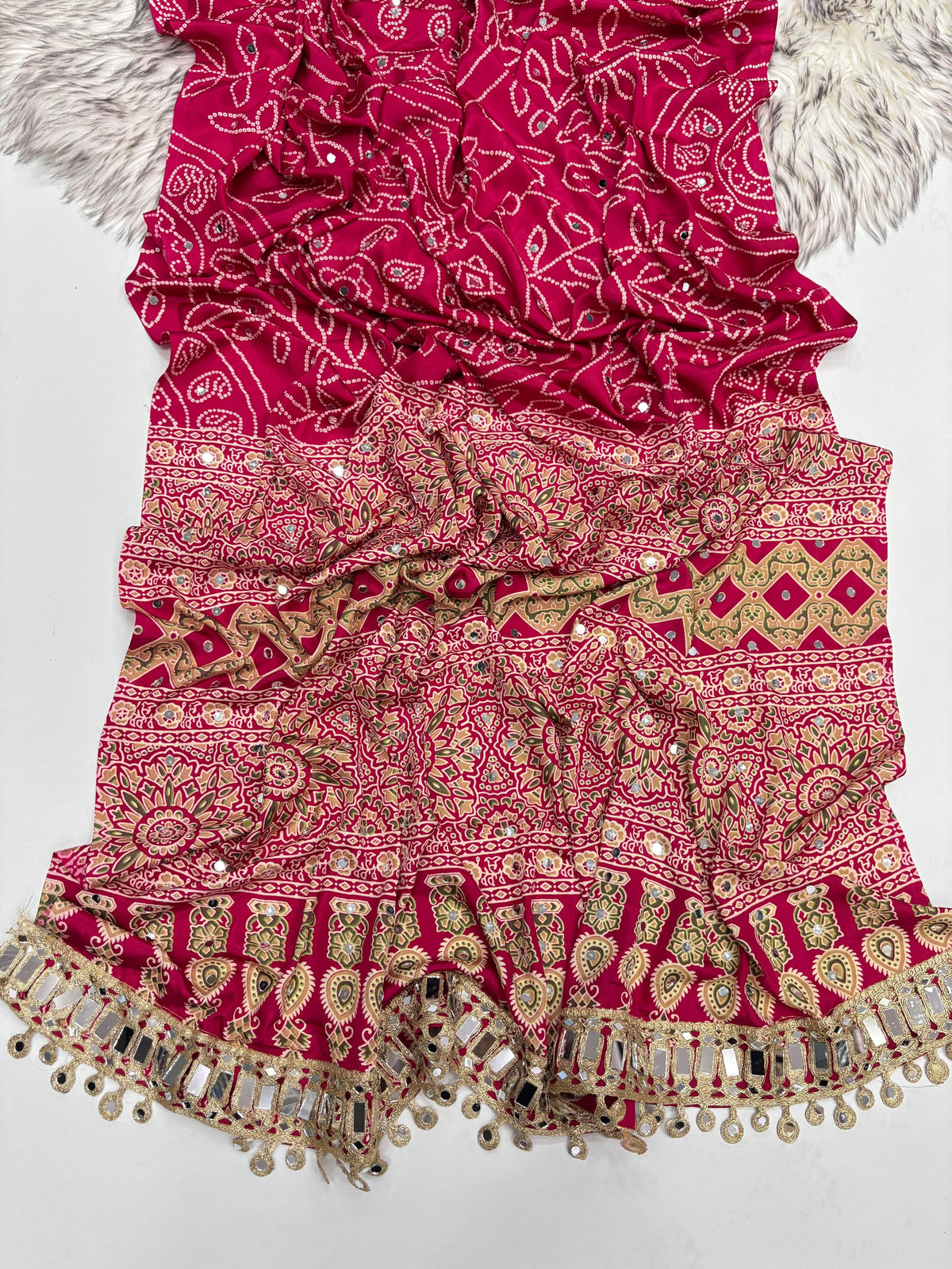 Ajrak mirror work sarees