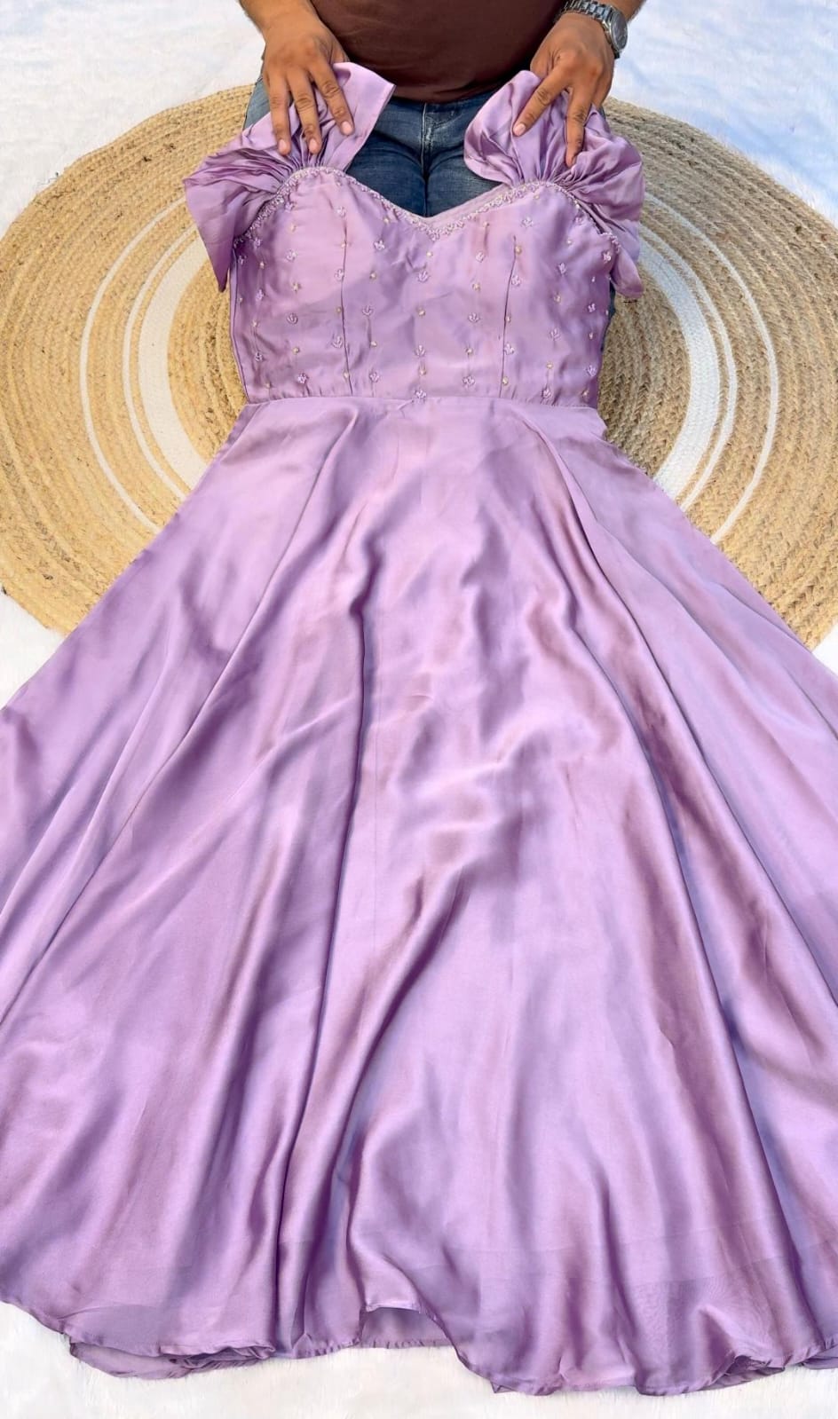 Rangolii silk gown with maggam work