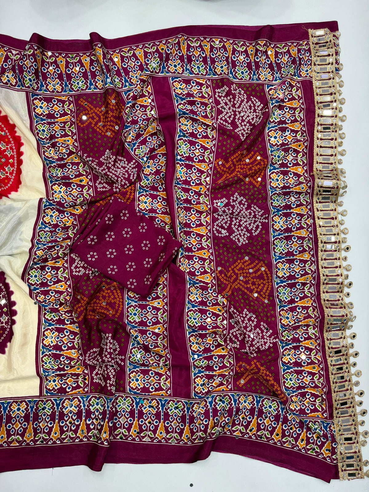 Ajrak crape mirror sarees