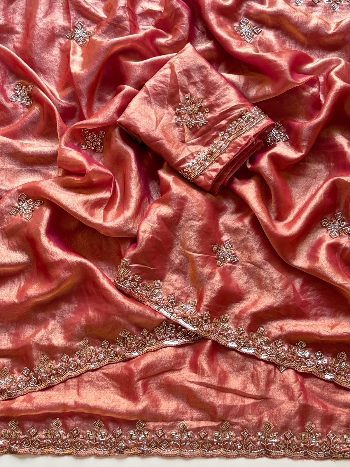 Premium Space silk saree with golden beads work