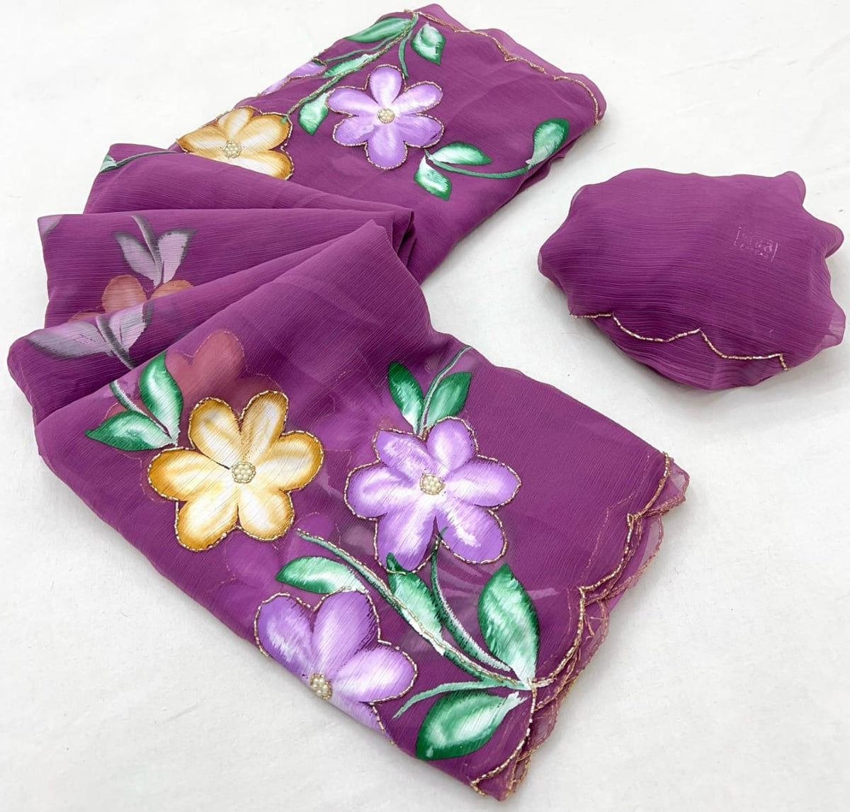 Chiffon hand-painted sarees