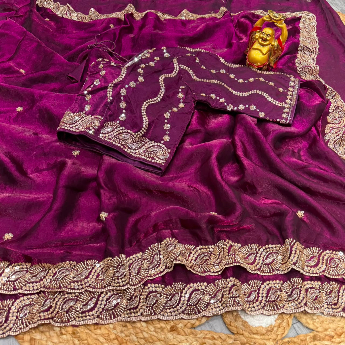 Space silk handwork saree with stitched blouse