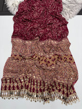 Ajrak mirror work sarees