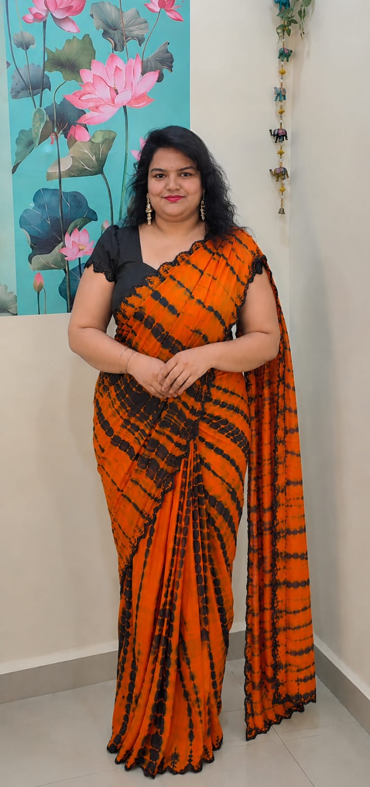 Dyeable chinnon handwork sarees
