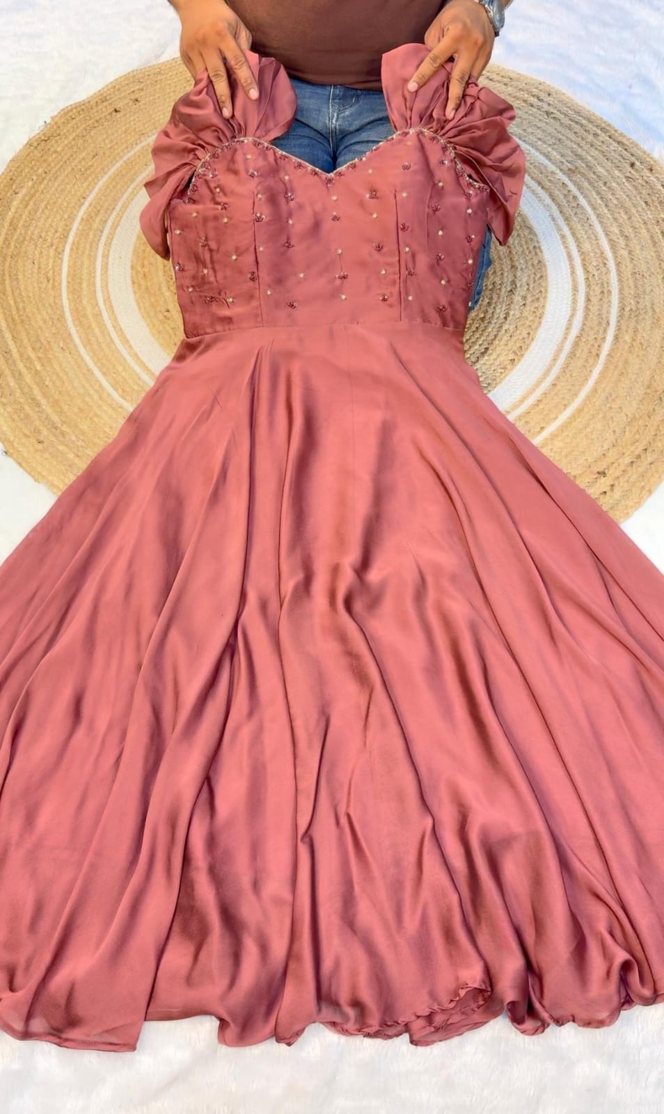 Rangolii silk gown with maggam work