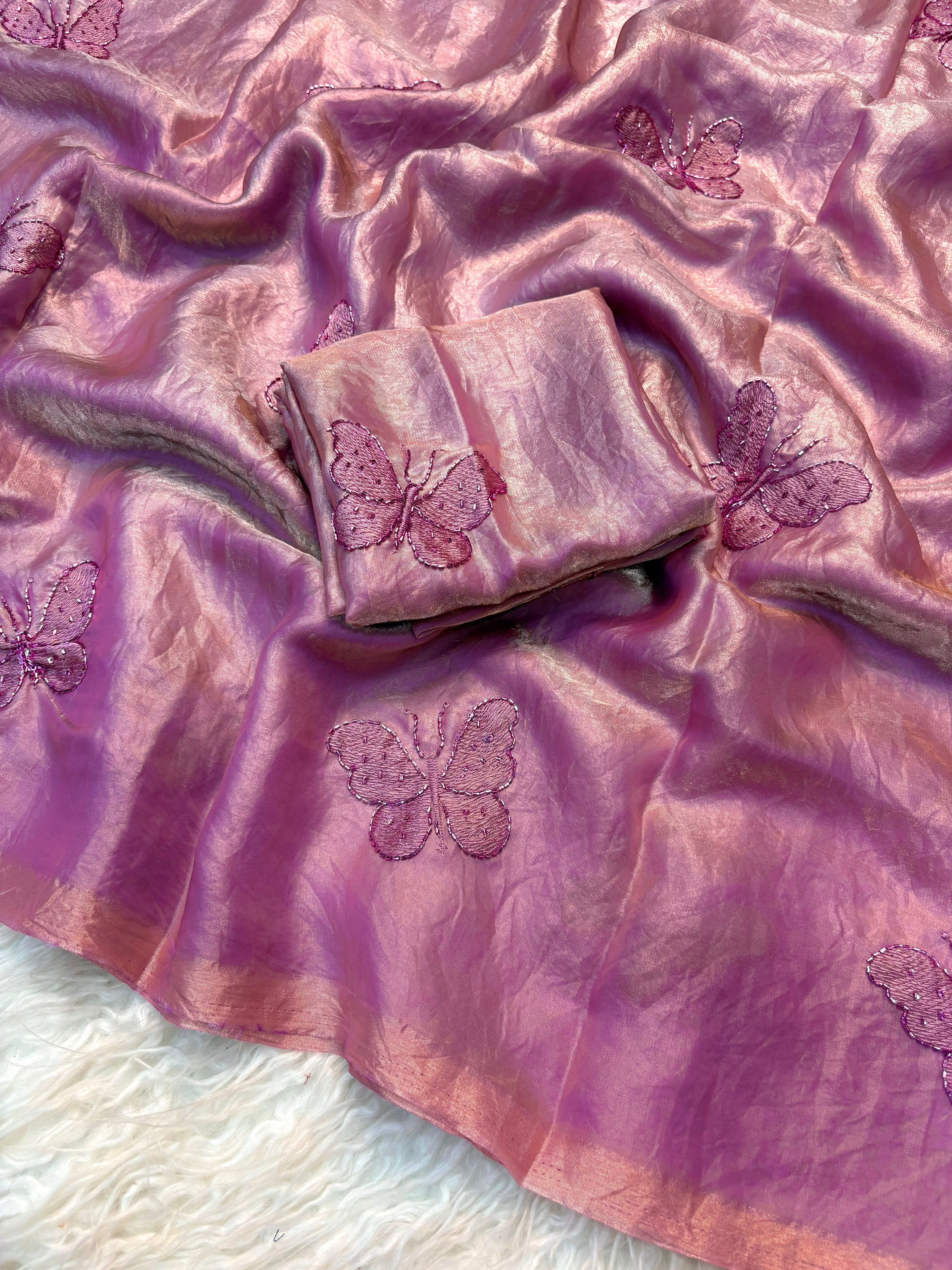 Space silk satin with beads work