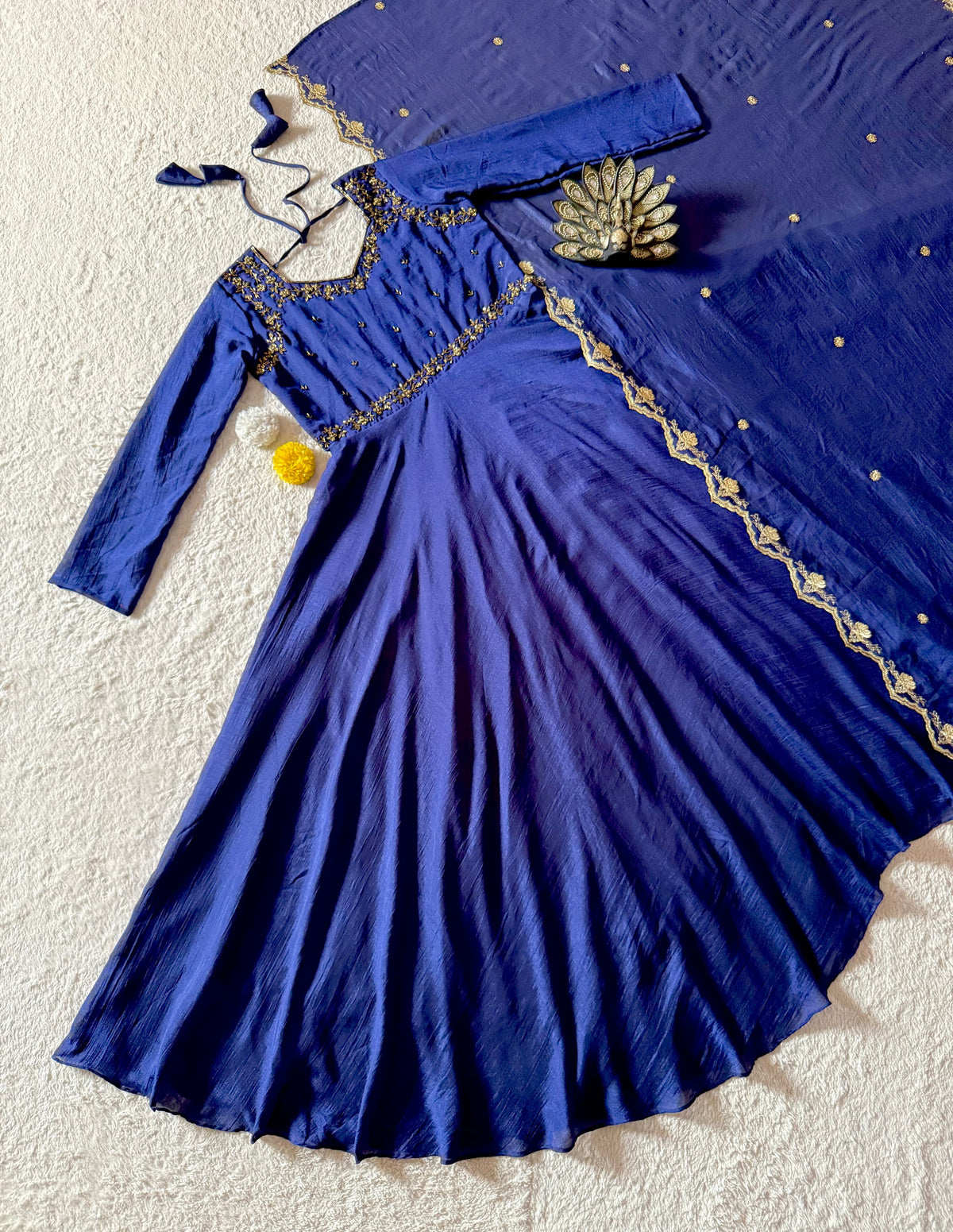 Vichitra silk gown with maggam work