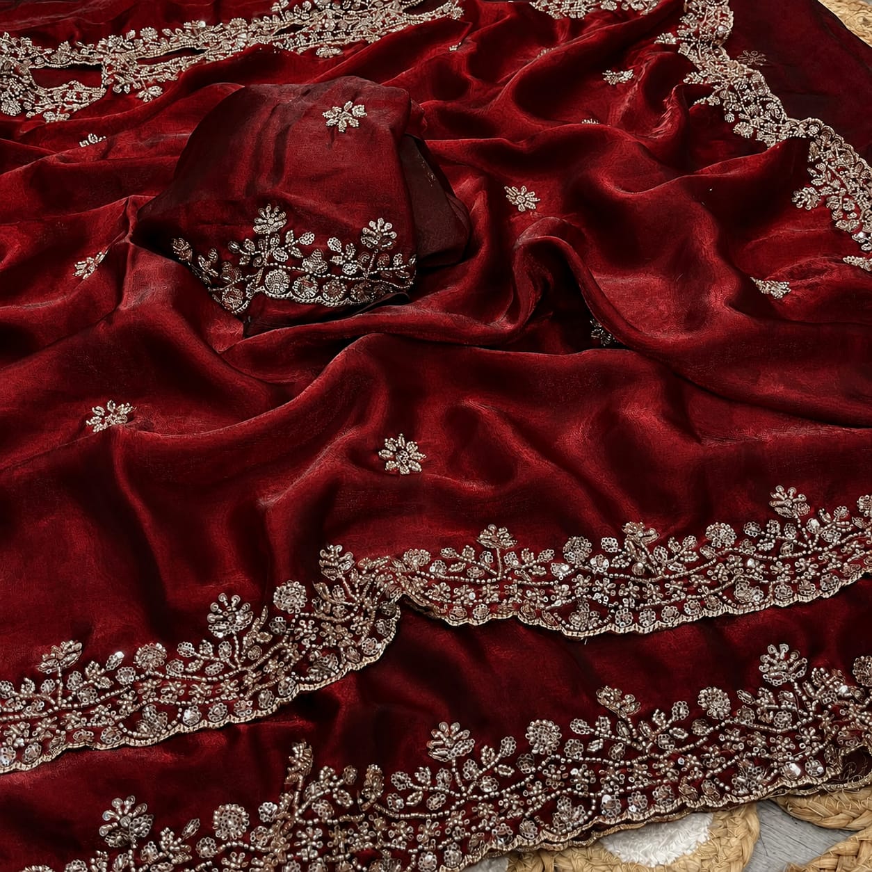 Space silk satin with handwork