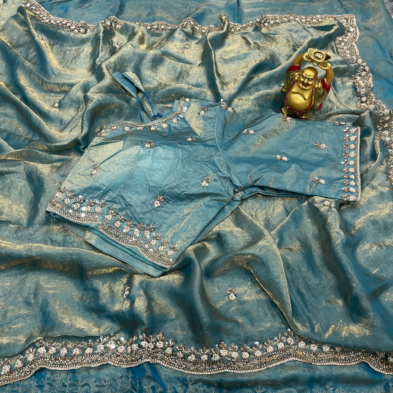 Space silk saree with stitched blouse