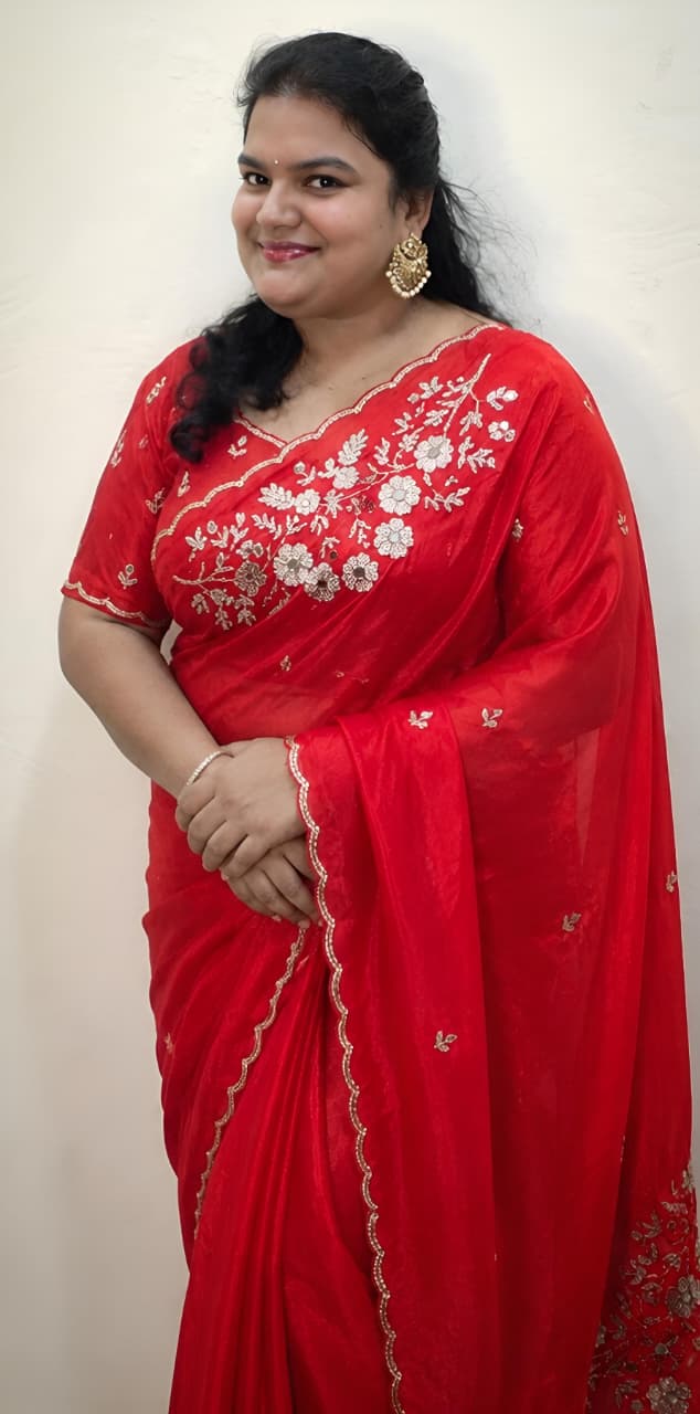Premium Space Silk Handwork saree(unstitched)
