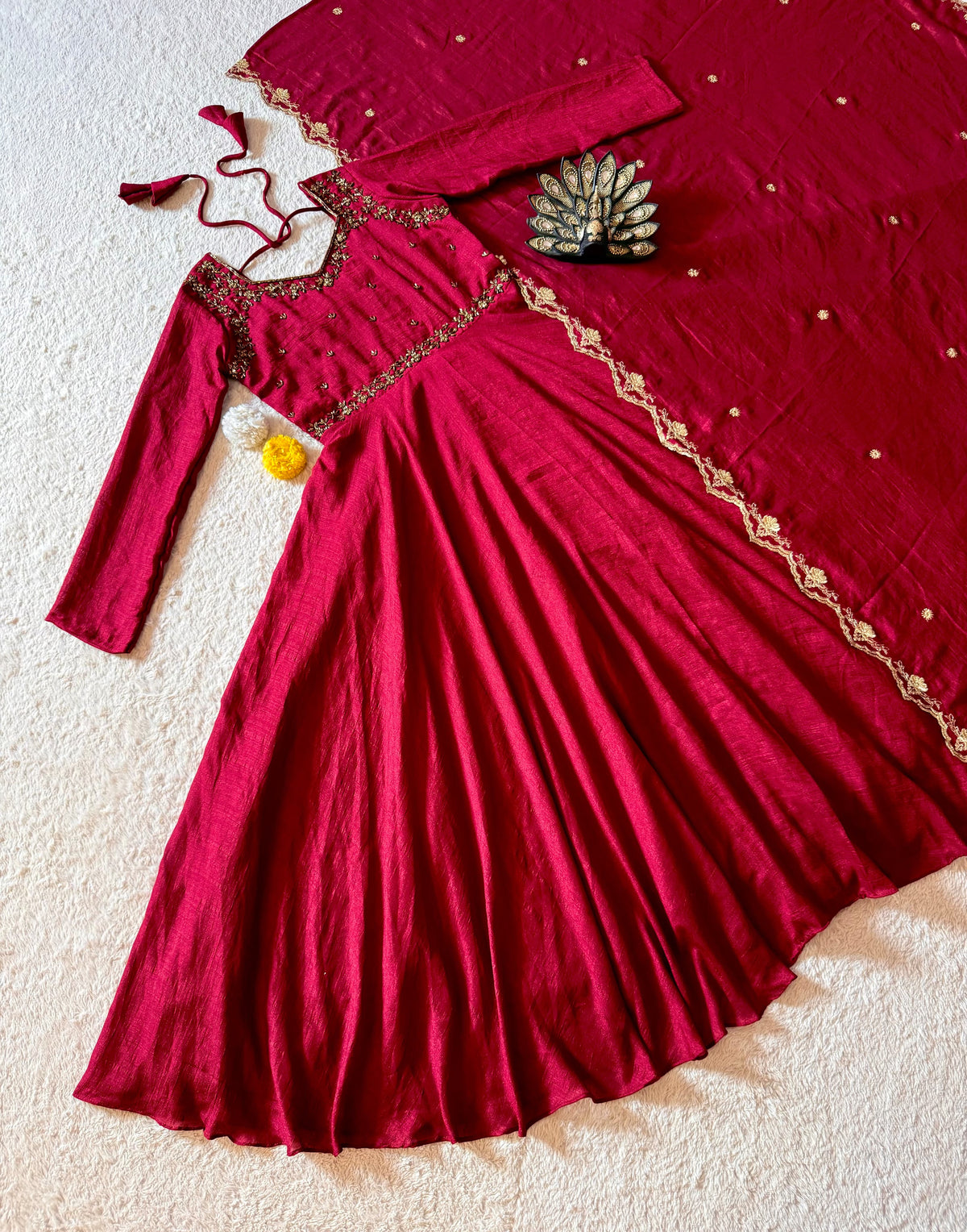 Vichitra silk gown with maggam work